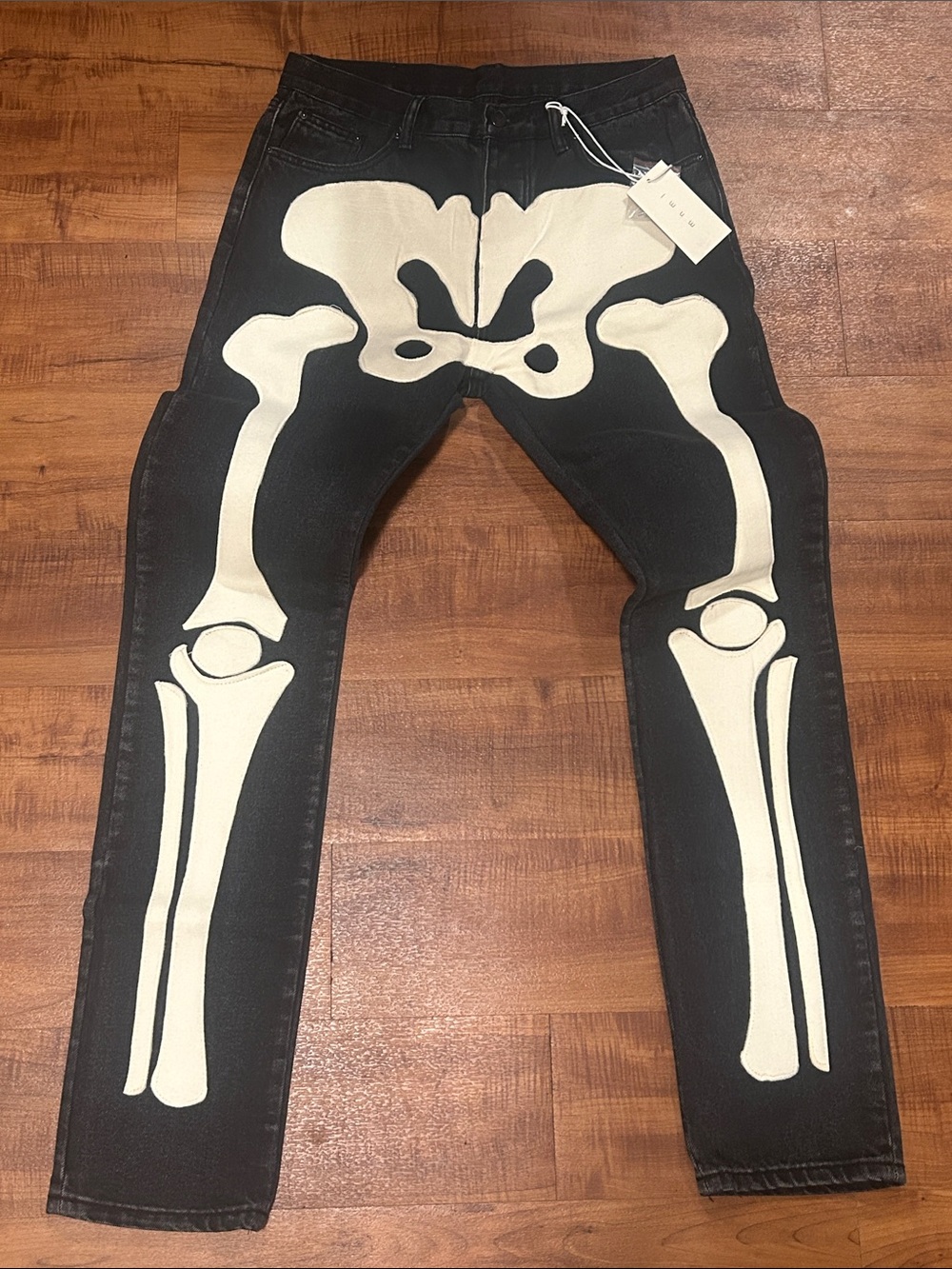 MNML Black Jeans with White Skeleton Print